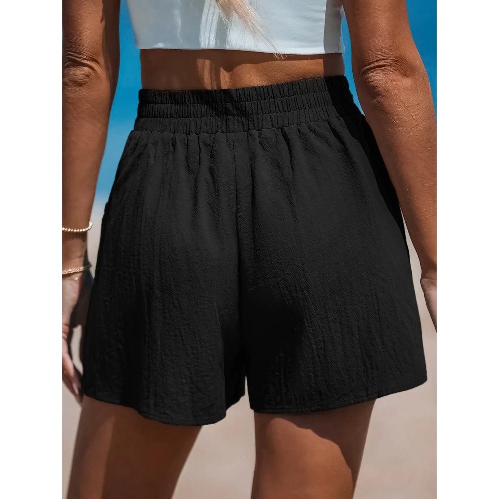 Cupshe NWT Black Gauze Paperbag Waist Shorts Pockets Drawstring Relaxed Fit - L